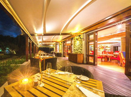 3 covered dining areas at Kempinski Seychelles