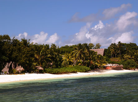 La Digue Island Lodge is beside a west-facing beach