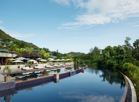 Large main pool at Raffles Seychelles