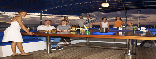 Seychelles alfresco dining on the back deck of Sea Bird
