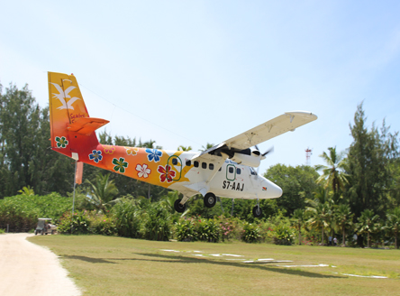 Inter-island flight transfer landing at Denis Island
