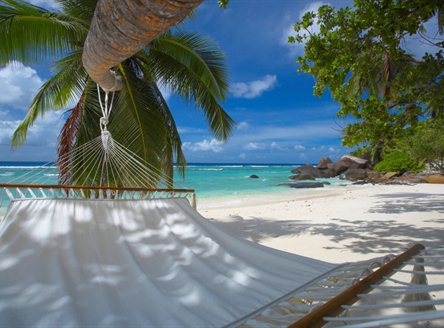 One of the stunning white sand beaches at Hilton Labriz Seychelles